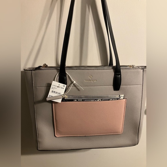 Nanette Lepore Grey multipocket tote with floral pouch - Picture 3 of 6